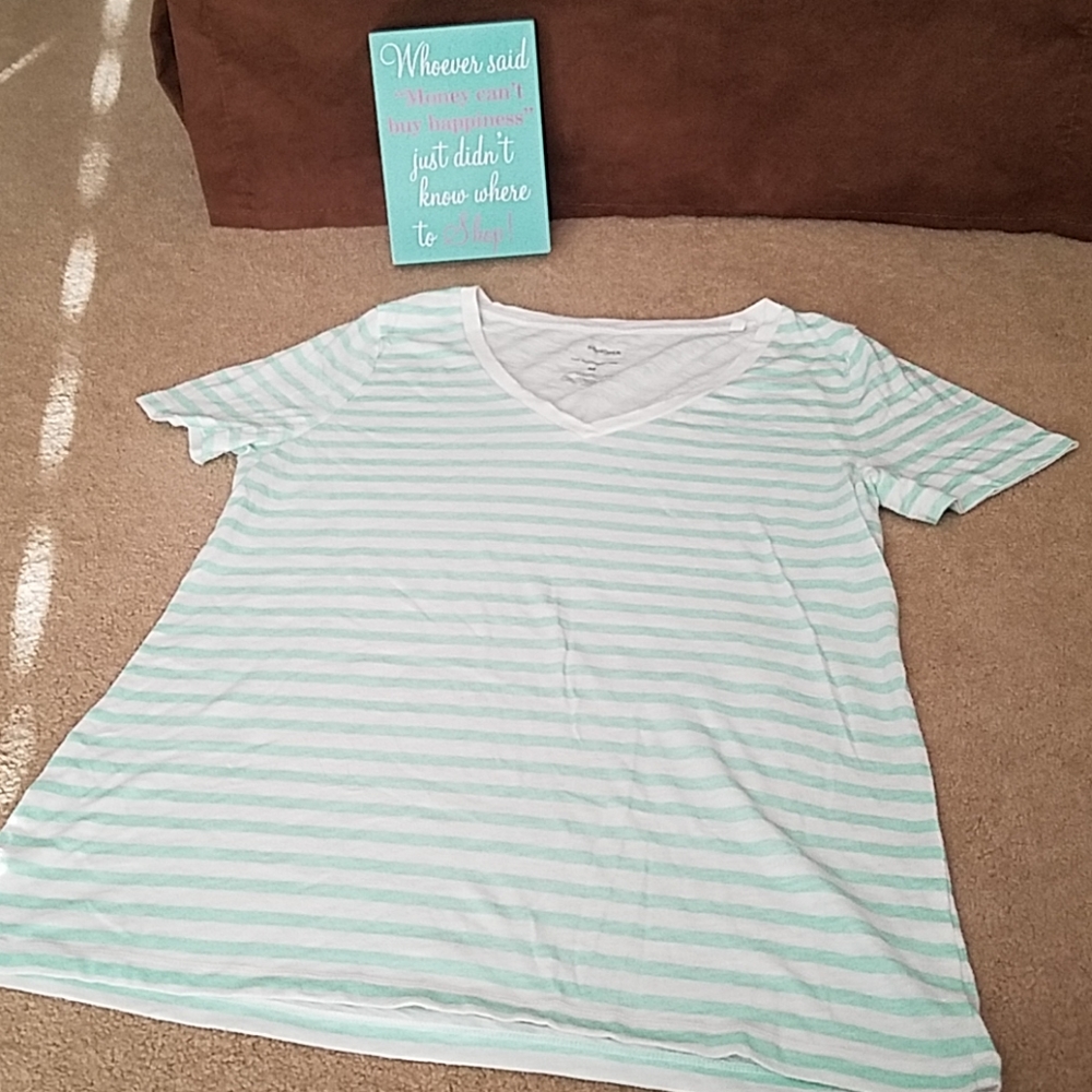 Sonoma Medium Short Sleeve Top Striped Pale Green and White